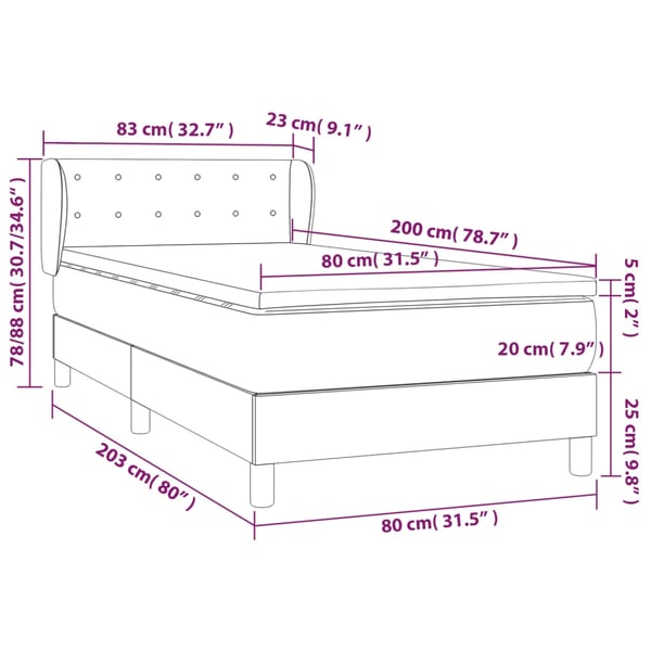 vidaXL kontinentalseng med madras 80x200 cm fløjl lyserød
