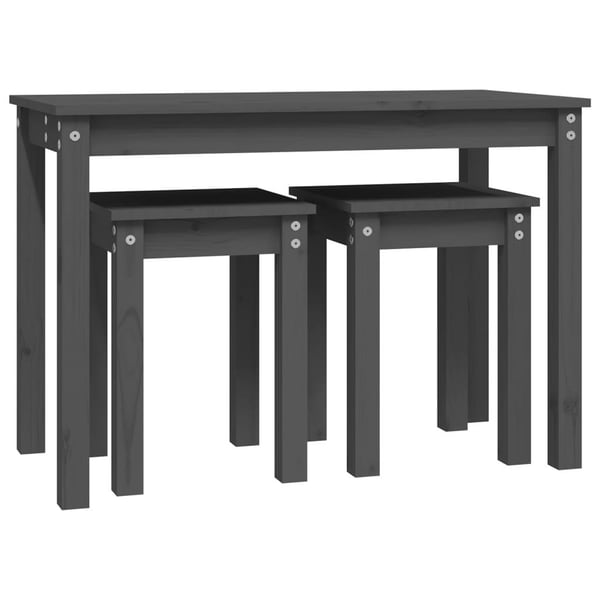 vidaXL Stablebord 3 stk grå heltre furu