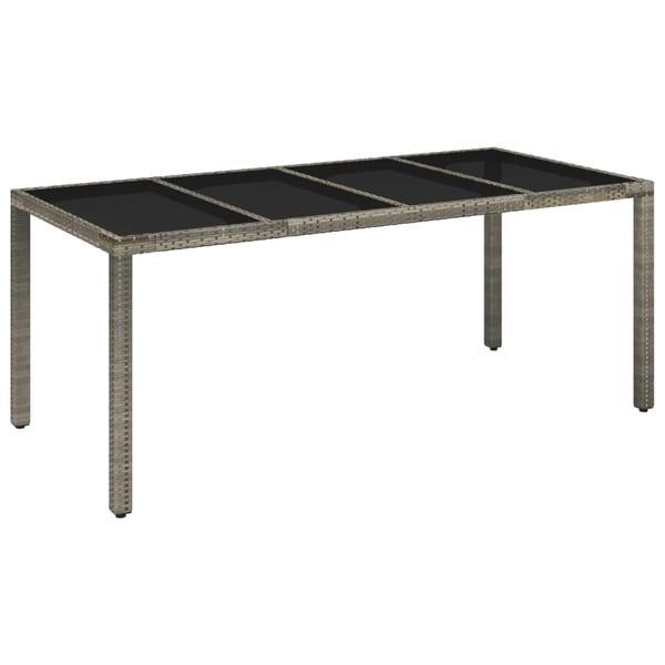 vidaXL Puutarhapöytä lasipöytälevy harmaa 190x90x75 cm polyrottinki