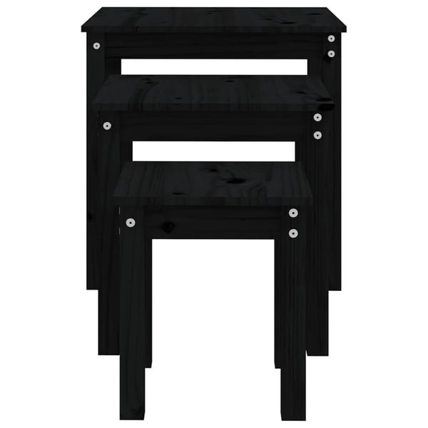 vidaXL Stablebord 3 stk svart heltre furu