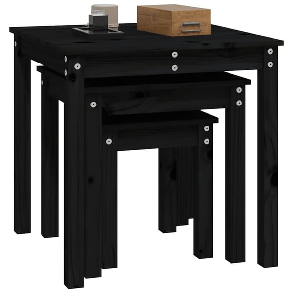 vidaXL Stablebord 3 stk svart heltre furu