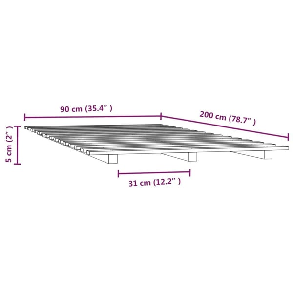 vidaXL Sengeramme grå 90x200 cm heltre furu