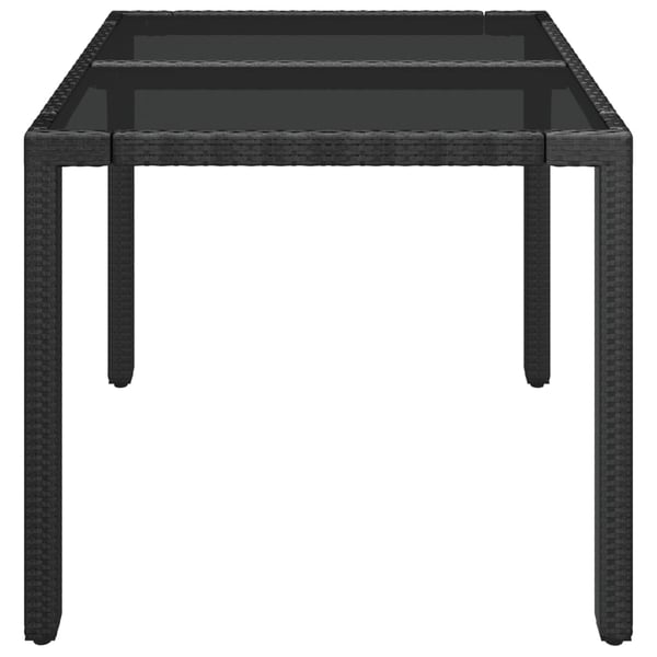 vidaXL Puutarhapöytä lasilevyllä musta 90x90x75 cm polyrottinki