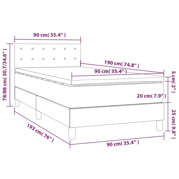 vidaXL kontinentalseng med LED-lys 90x190 cm fløjl sort