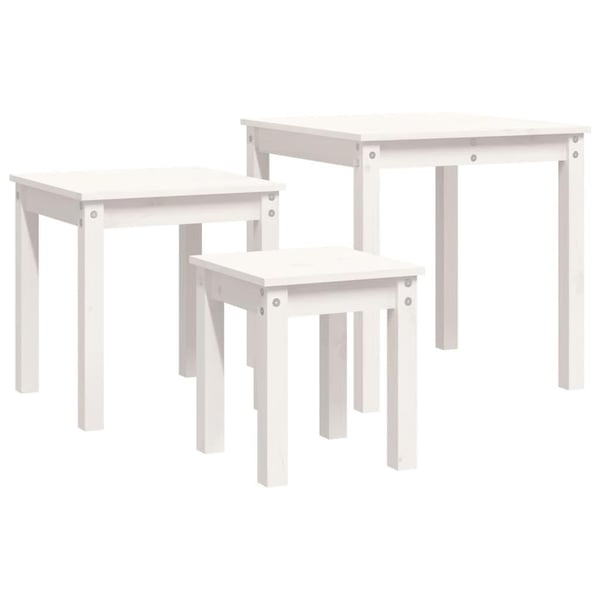 vidaXL Satsbord 3 st vit massiv furu