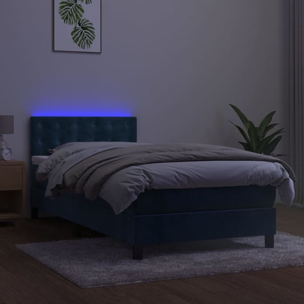 vidaXL kontinentalseng med LED-lys 90x190 cm fløjl mørkeblå