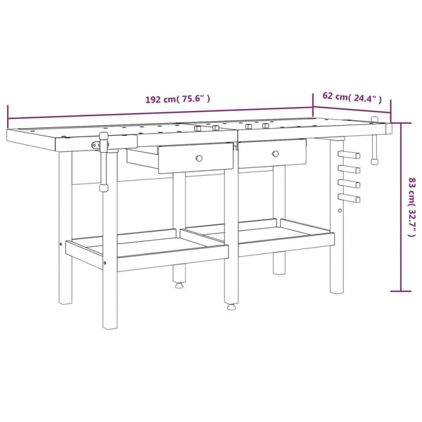 vidaXL Arbeidsbenk skuffer og skrustikker 192x62x83 cm heltre akasie