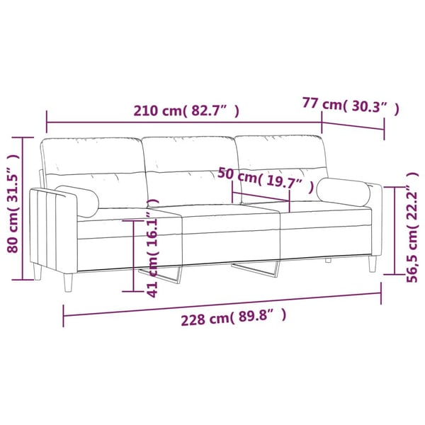 vidaXL 3-personers sofa med puder og hynder 210 cm stof mørkegrå