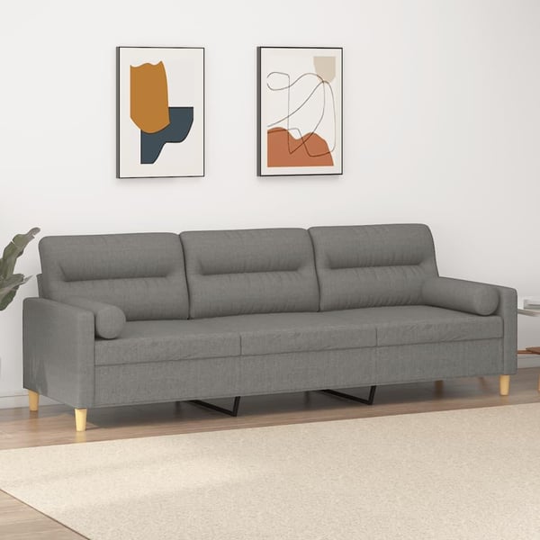 vidaXL 3-personers sofa med puder og hynder 210 cm stof mørkegrå
