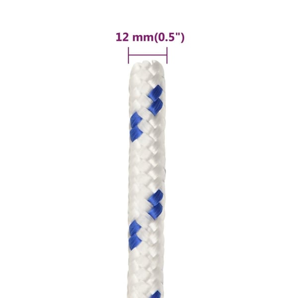 vidaXL Båttau hvit 12 mm 100 m polypropylen