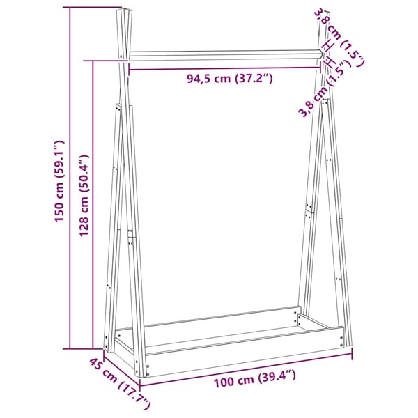 vidaXL Vaateteline 100x45x150 cm täysi mänty