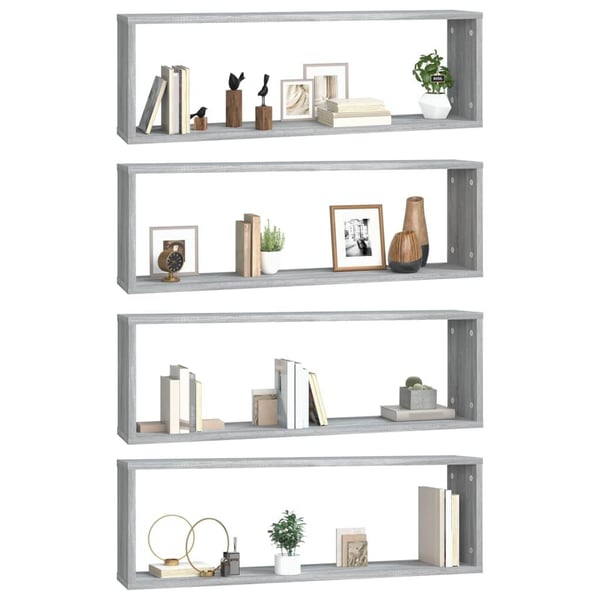 vidaXL Vegghyller kube 4 stk grå sonoma 80x15x26,5 cm konstruert tre