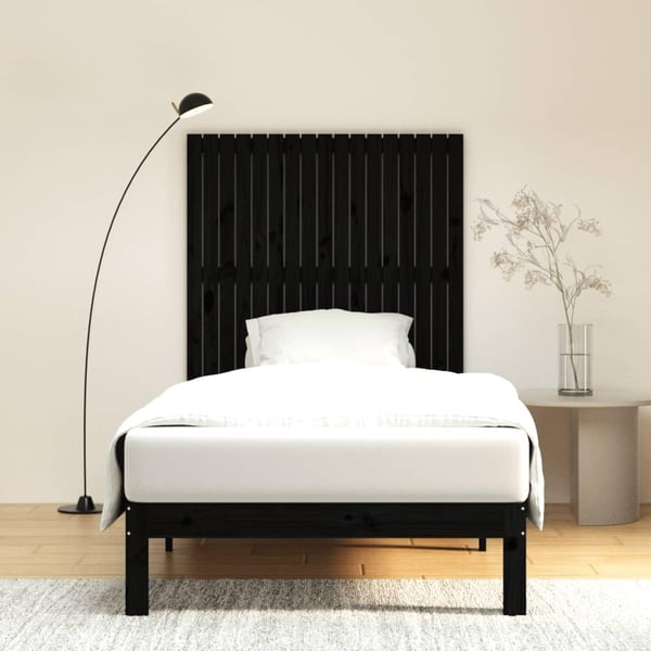 vidaXL Veggmontert sengegavl svart 108x3x110 cm heltre furu