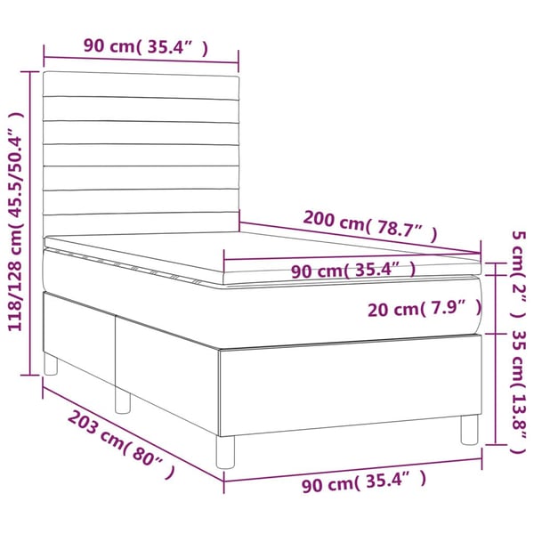 vidaXL Ramsäng med madrass ljusgrå 90x200 cm sammet