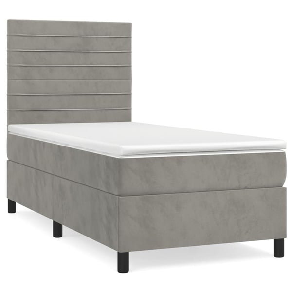 vidaXL Ramsäng med madrass ljusgrå 90x200 cm sammet
