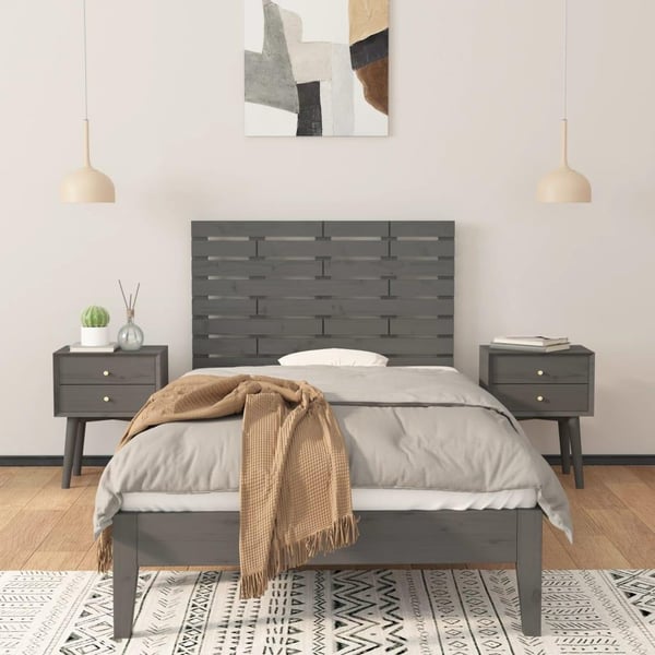 vidaXL Veggmontert sengegavl grå 96x3x63 cm heltre furu