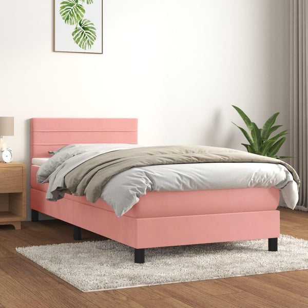 vidaXL Ramsäng med madrass rosa 80x200 cm sammet