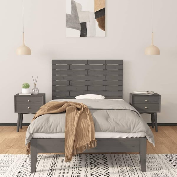 vidaXL Veggmontert sengegavl grå 106x3x63 cm heltre furu
