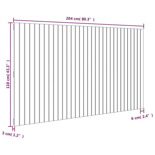 vidaXL Veggmontert sengegavl hvit 204x3x110 cm heltre furu