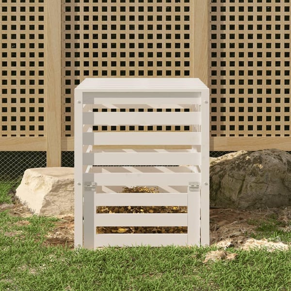 vidaXL Kompostkasse hvid 63,5x63,5x77,5 cm heltre furu