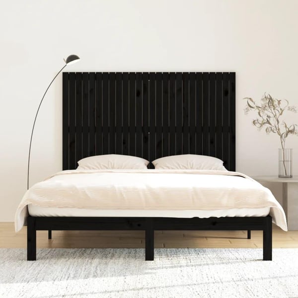 vidaXL Veggmontert sengegavl svart 166x3x110 cm heltre furu