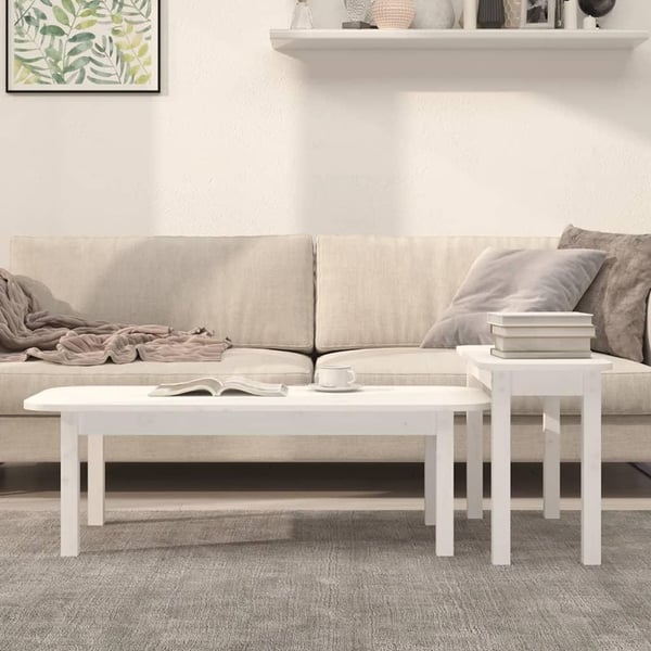 vidaXL Salongbord 2 stk hvit heltre furu