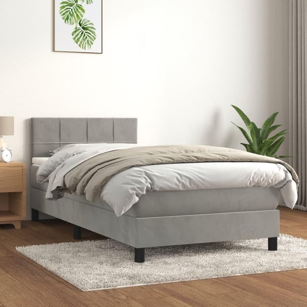 vidaXL kontinentalseng med madras 90x190 cm fløjl lysegrå
