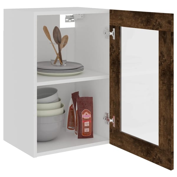 vidaXL Vegghengt glasskap "Lyon" røkt eik 40x31x60 cm konstruert tre