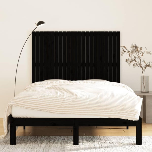 vidaXL Veggmontert sengegavl svart 146,5x3x110 cm heltre furu