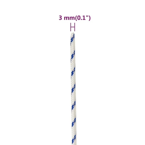 vidaXL Veneköysi valkoinen 3 mm 50 m polypropeeni