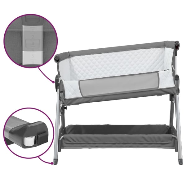 vidaXL babyseng med madras linnedstof mørkegrå