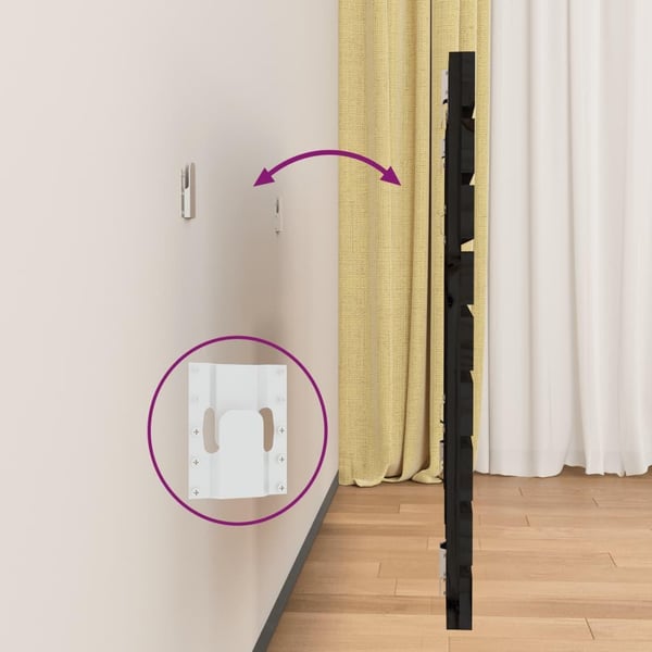 vidaXL Veggmontert sengegavl svart 96x3x63 cm heltre furu