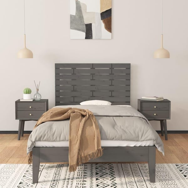 vidaXL Veggmontert sengegavl grå 81x3x63 cm heltre furu