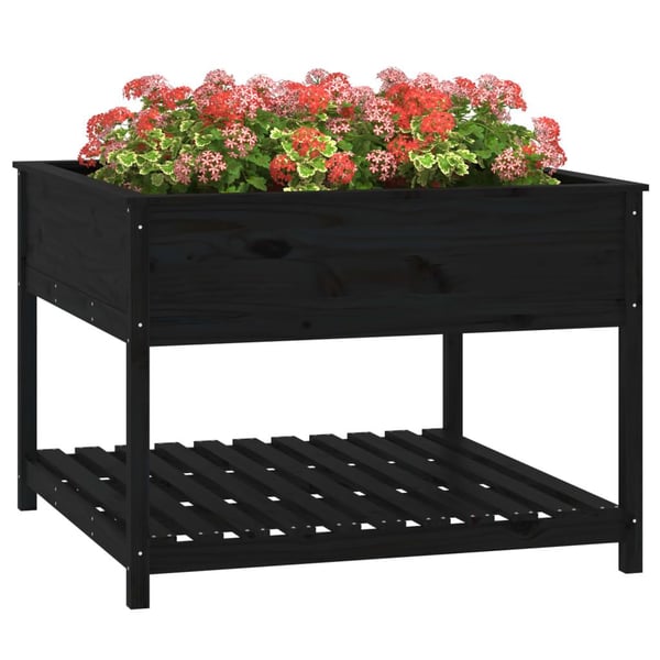 vidaXL Plantekasse med hylle svart 111,5x111,5x81 cm heltre furu