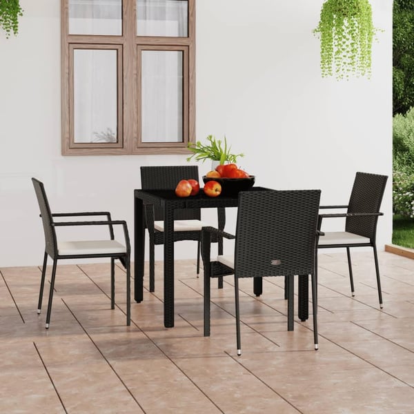 vidaXL havestole med hynder 4 stk. polyrattan sort