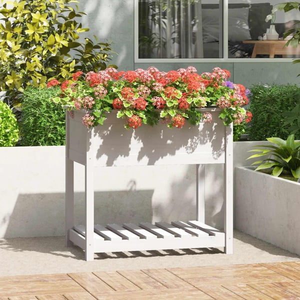 vidaXL plantekasse med hylde 82,5x54x81 cm massivt fyrretræ hvid