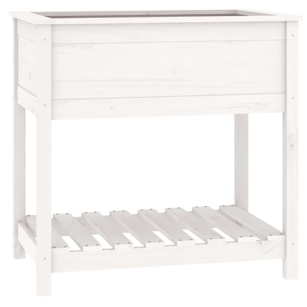 vidaXL Plantekasse med hylle hvit 82,5x54x81 cm heltre furu