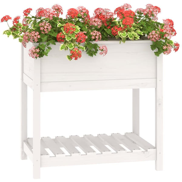 vidaXL plantekasse med hylde 82,5x54x81 cm massivt fyrretræ hvid