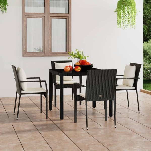vidaXL havestole med hynder 4 stk. polyrattan sort