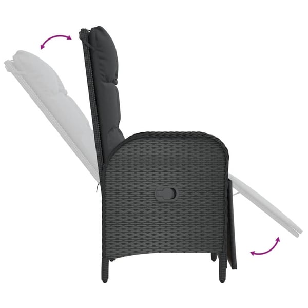vidaXL havestole med lænefunktion 2 stk. med bord polyrattan sort
