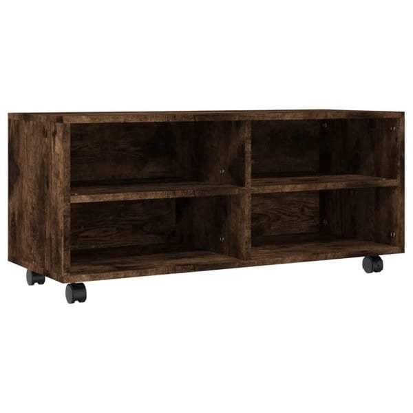vidaXL TV-benk med hjul røkt eik 90x35x35 cm konstruert tre