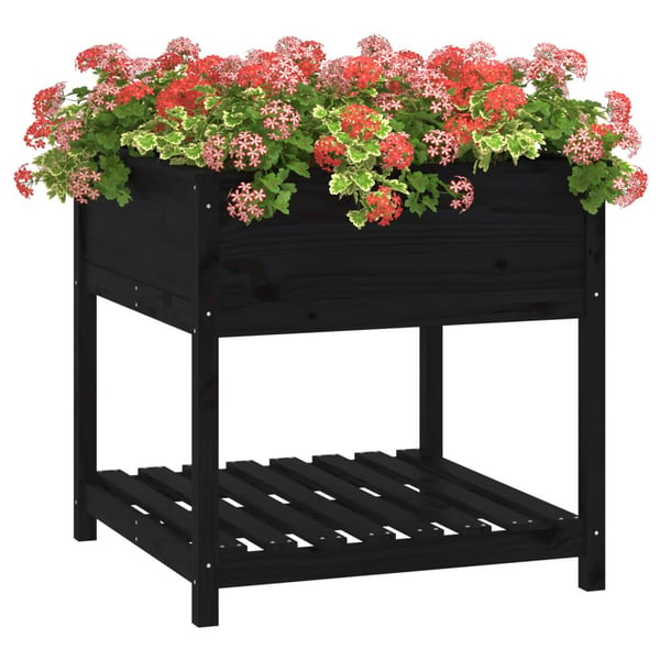 vidaXL Plantekasse med hylle hvit 82,5x82,5x81 cm heltre furu
