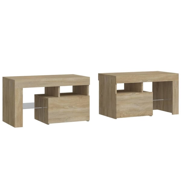 vidaXL Nattbord 2 stk med LED sonoma eik 70x36,5x40 cm