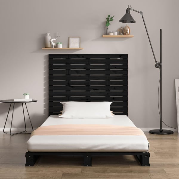 vidaXL Veggmontert sengegavl svart 141x3x91,5 cm heltre furu