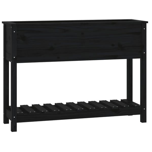 vidaXL Kukkalaatikko hyllyllä musta 111,5x34,5x81 cm täysi mänty