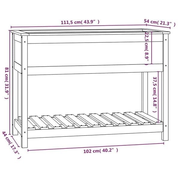 vidaXL Plantekasse med hylle svart 111,5x54x81 cm heltre furu