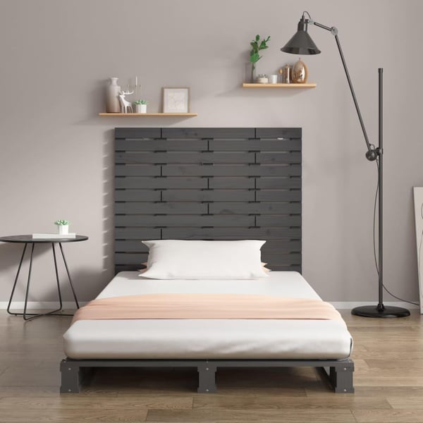 vidaXL Veggmontert sengegavl grå 106x3x91,5 cm heltre furu