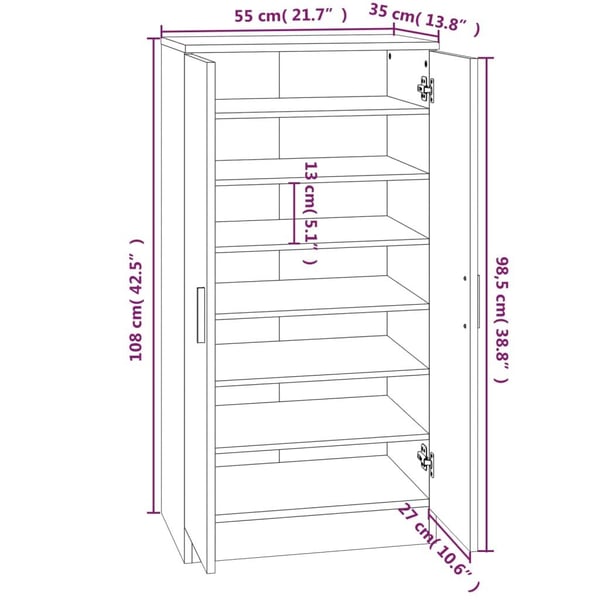 vidaXL Skoskap høyglans hvit 55x35x108 cm konstruert tre
