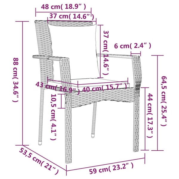 vidaXL havestole med hynder 2 stk. polyrattan grå