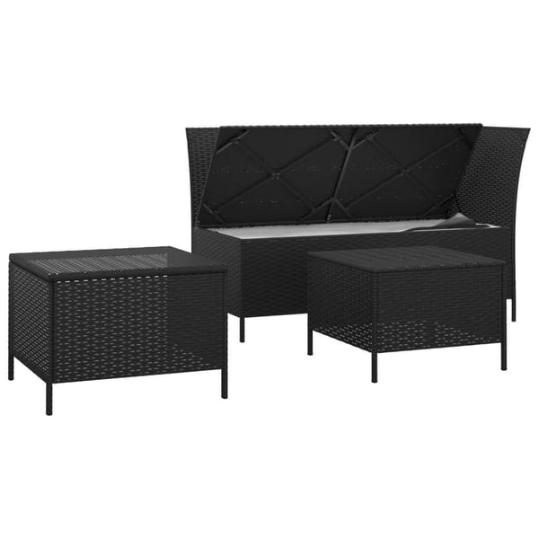 vidaXL loungesæt til haven 3 dele med hynder polyrattan sort